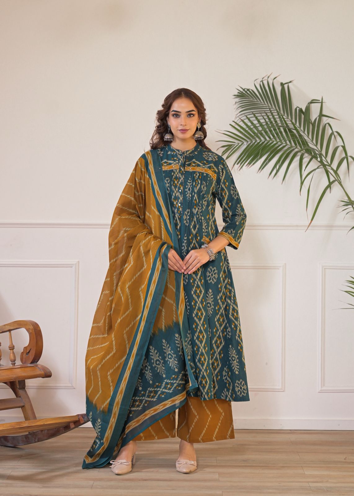 Women's Teal Printed A-Line Kurta Pant & Dupatta Set | Elegant Ethnic Wear for Festive & Casual Occasions