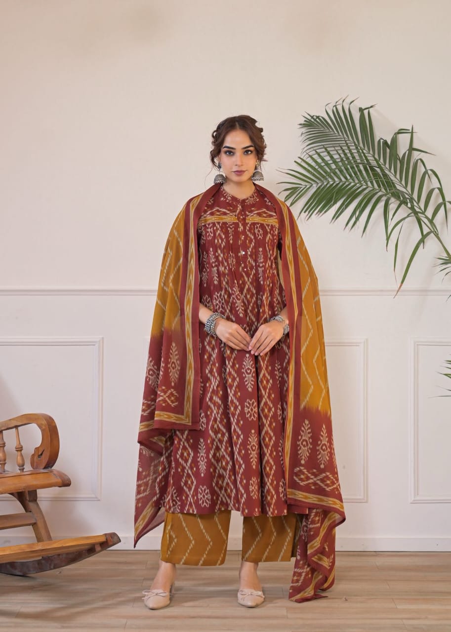 Women's Teal Printed A-Line Kurta Pant & Dupatta Set | Elegant Ethnic Wear for Festive & Casual Occasions