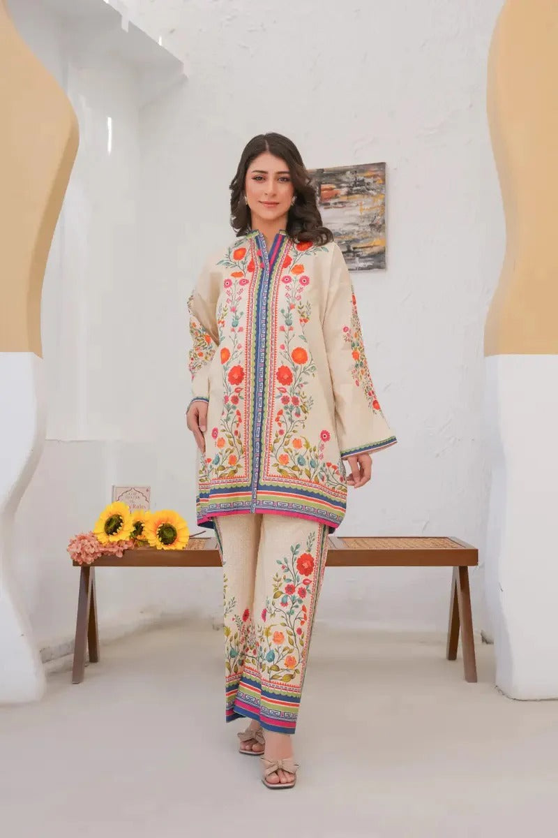 Premium Cream Floral Printed Coord Set for Women | Stylish Top & Pant Co-Ord Set for Casual, Office & Party Wear