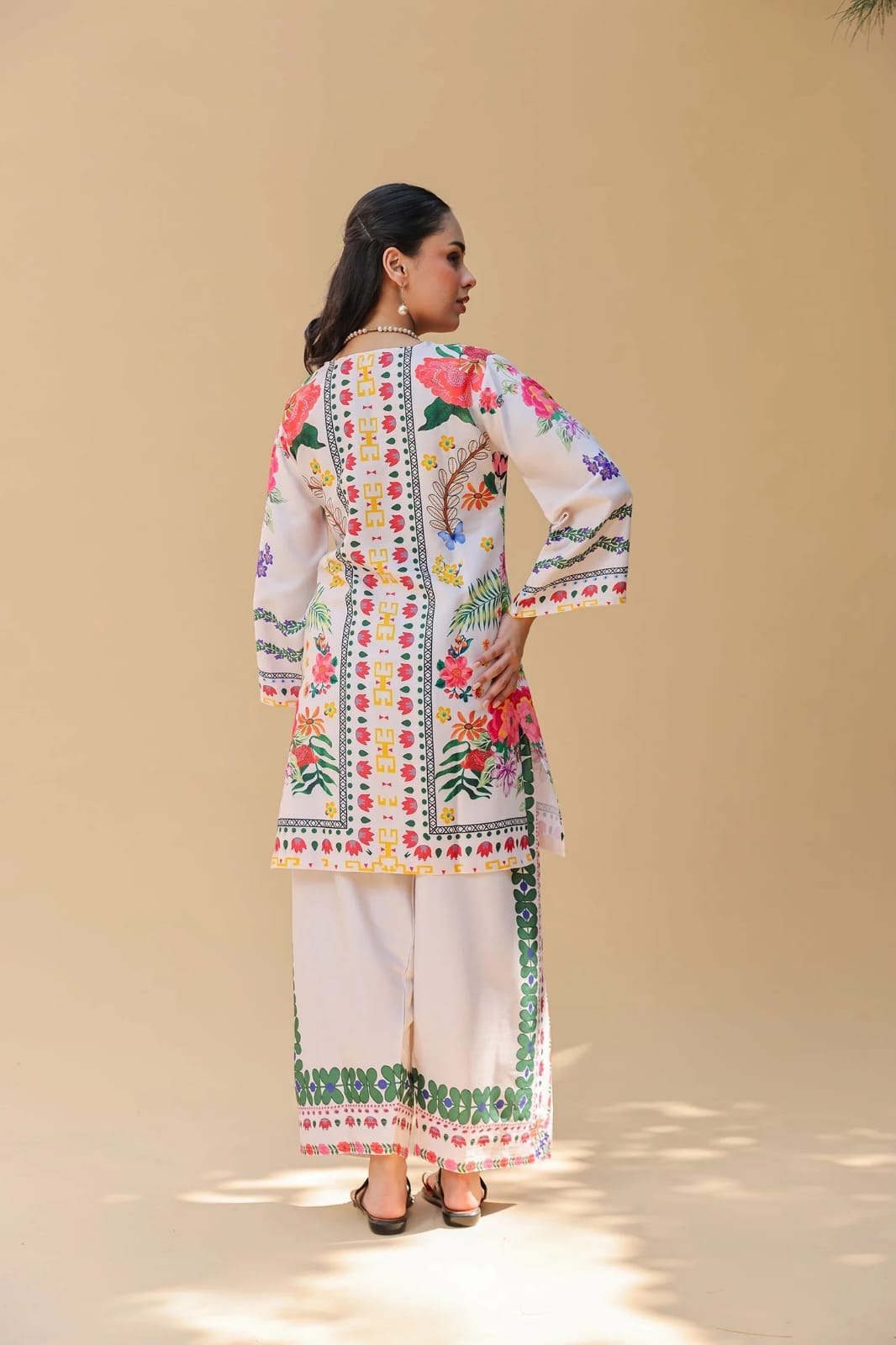 Premium Cream Floral Printed Coord Set for Women | Stylish Top & Pant Co-Ord Set for Casual, Office & Party Wear