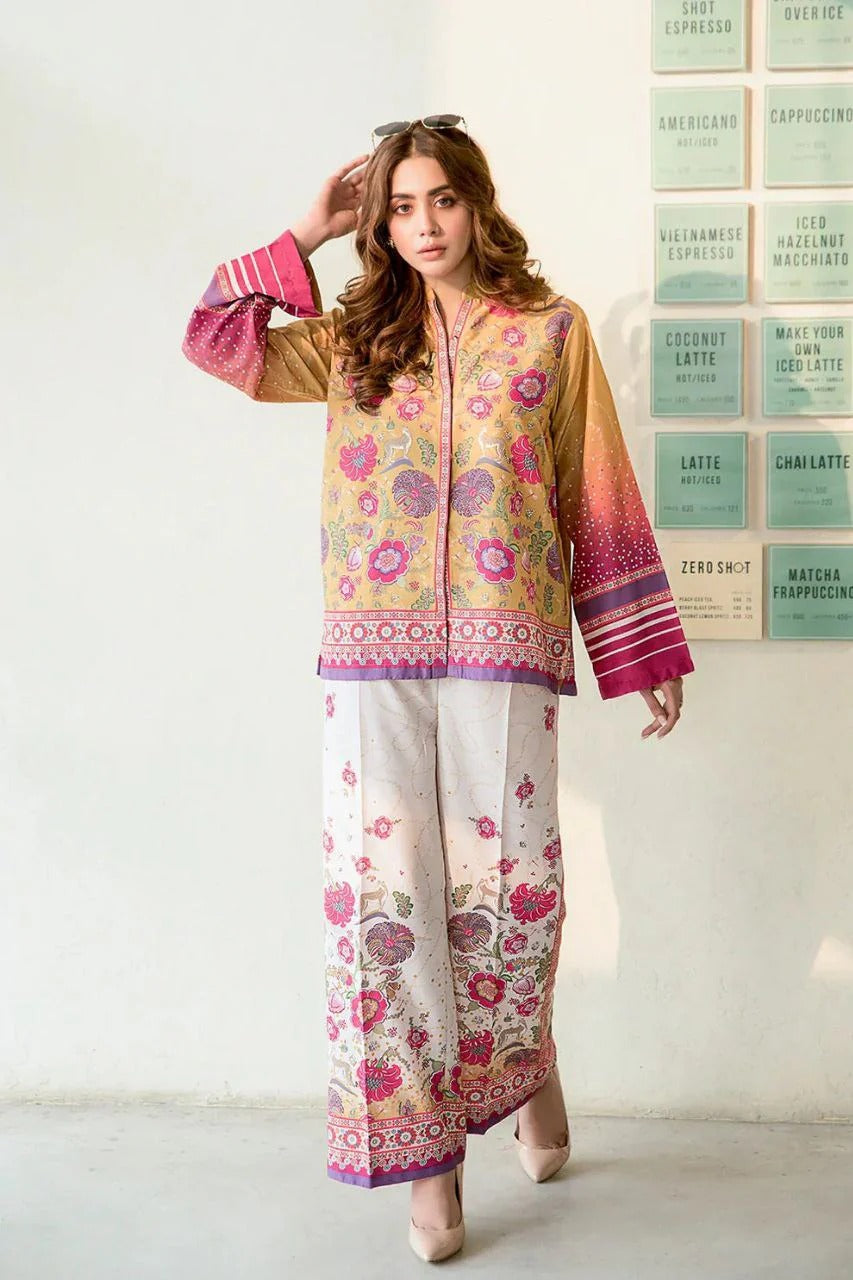 Premium Cream Floral Printed Coord Set for Women | Stylish Top & Pant Co-Ord Set for Casual, Office & Party Wear