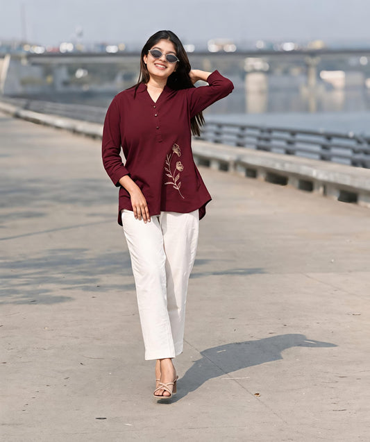 Women's Embroidered Co-ord Set with White Pants | Casual Stylish Co-ord Set for Women