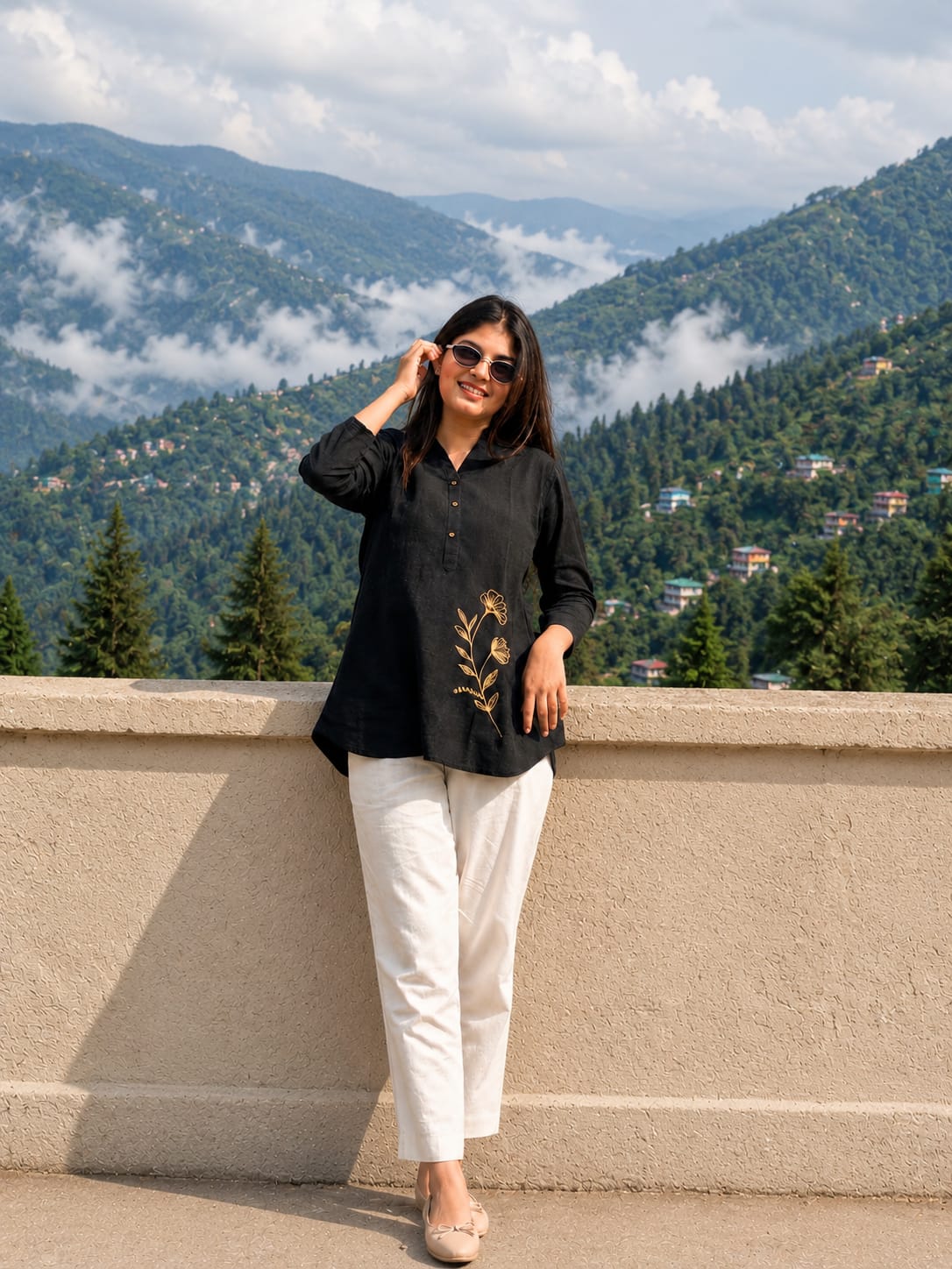 Women's Embroidered Co-ord Set with White Pants | Casual Stylish Co-ord Set for Women