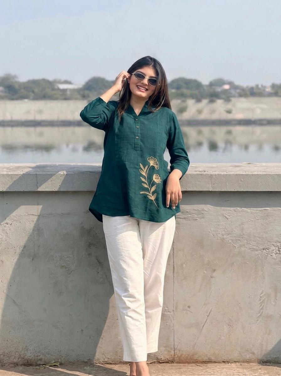 Women's Embroidered Co-ord Set with White Pants | Casual Stylish Co-ord Set for Women