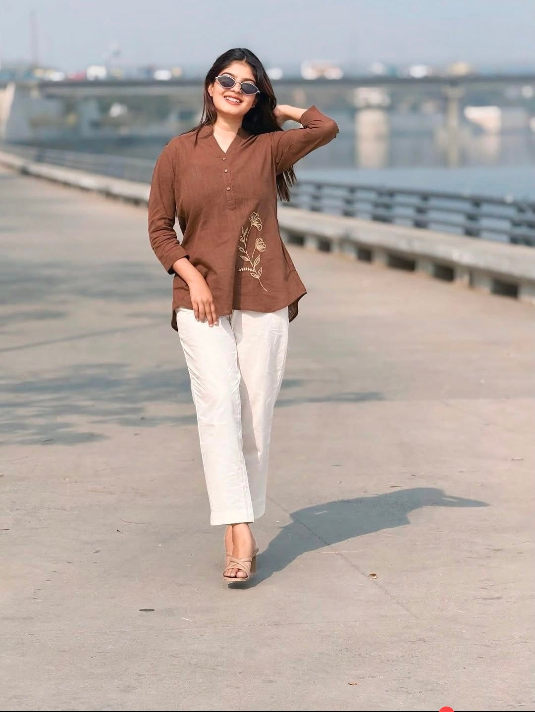 Women's Embroidered Co-ord Set with White Pants | Casual Stylish Co-ord Set for Women