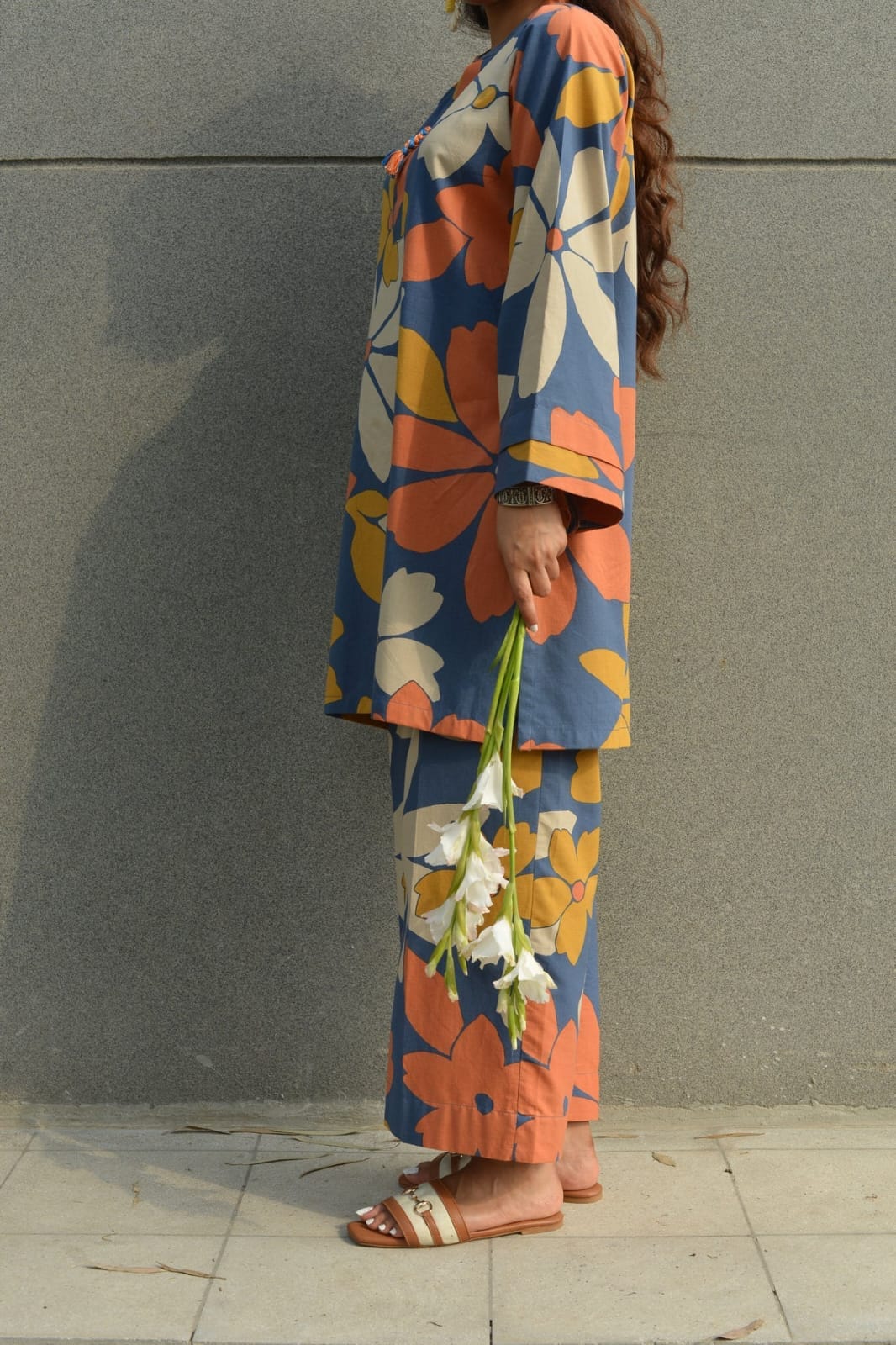 Women’s Floral Printed Kurti Pant Set | Blue Cotton Co-Ord Set | Stylish Casual Ethnic Wear