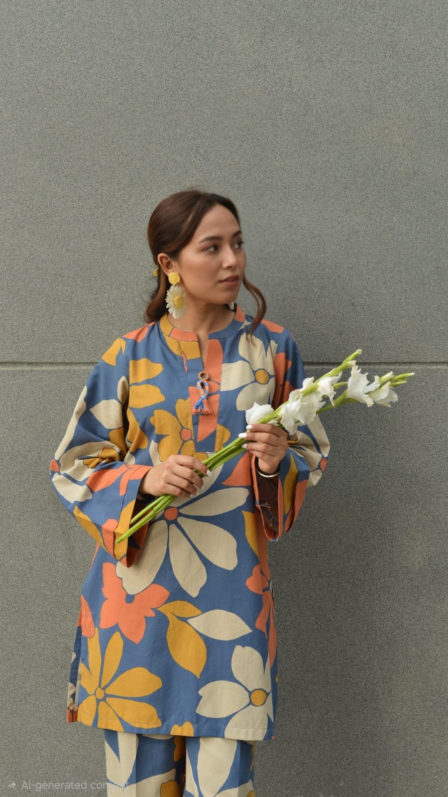 Women’s Floral Printed Kurti Pant Set | Blue Cotton Co-Ord Set | Stylish Casual Ethnic Wear