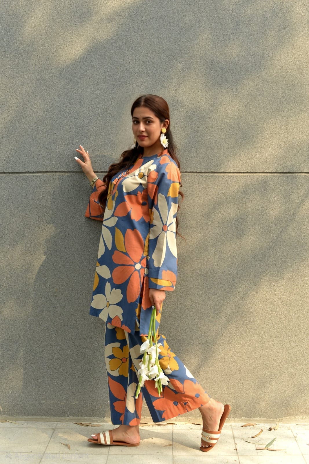Women’s Floral Printed Kurti Pant Set | Blue Cotton Co-Ord Set | Stylish Casual Ethnic Wear