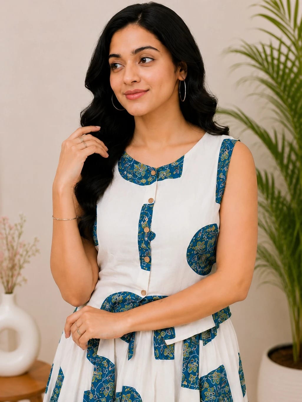 Women’s Printed Kurti Skirt Set | Sleeveless Cotton Ethnic Dress