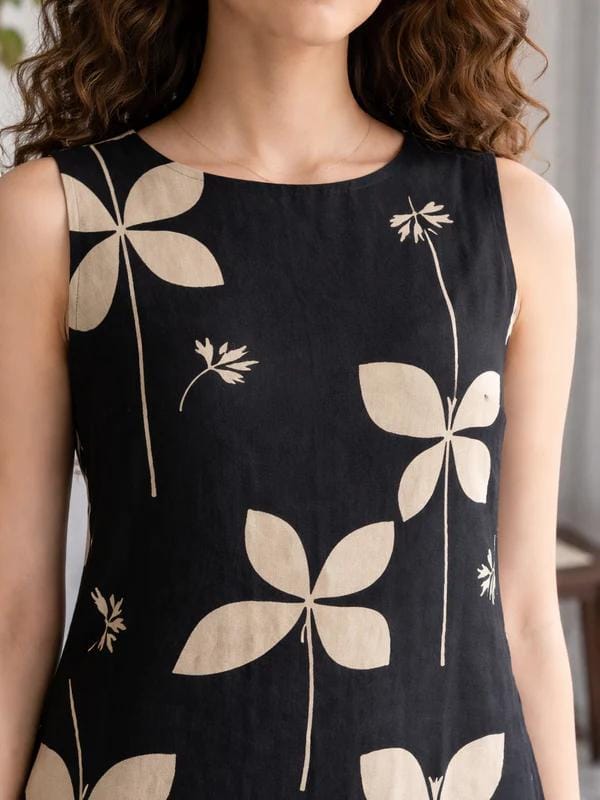 Women’s Black Floral Printed Kurta Pant Set | Sleeveless Cotton Ethnic Co-Ord Set | Elegant Casual Indian Wear