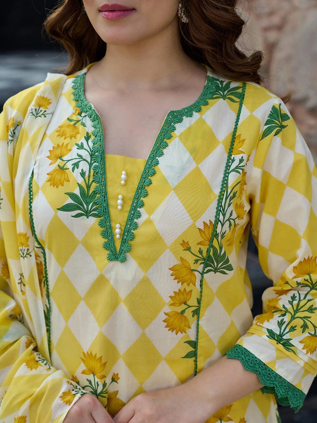 Floral Yellow Printed Anarkali Suit Set with Dupatta