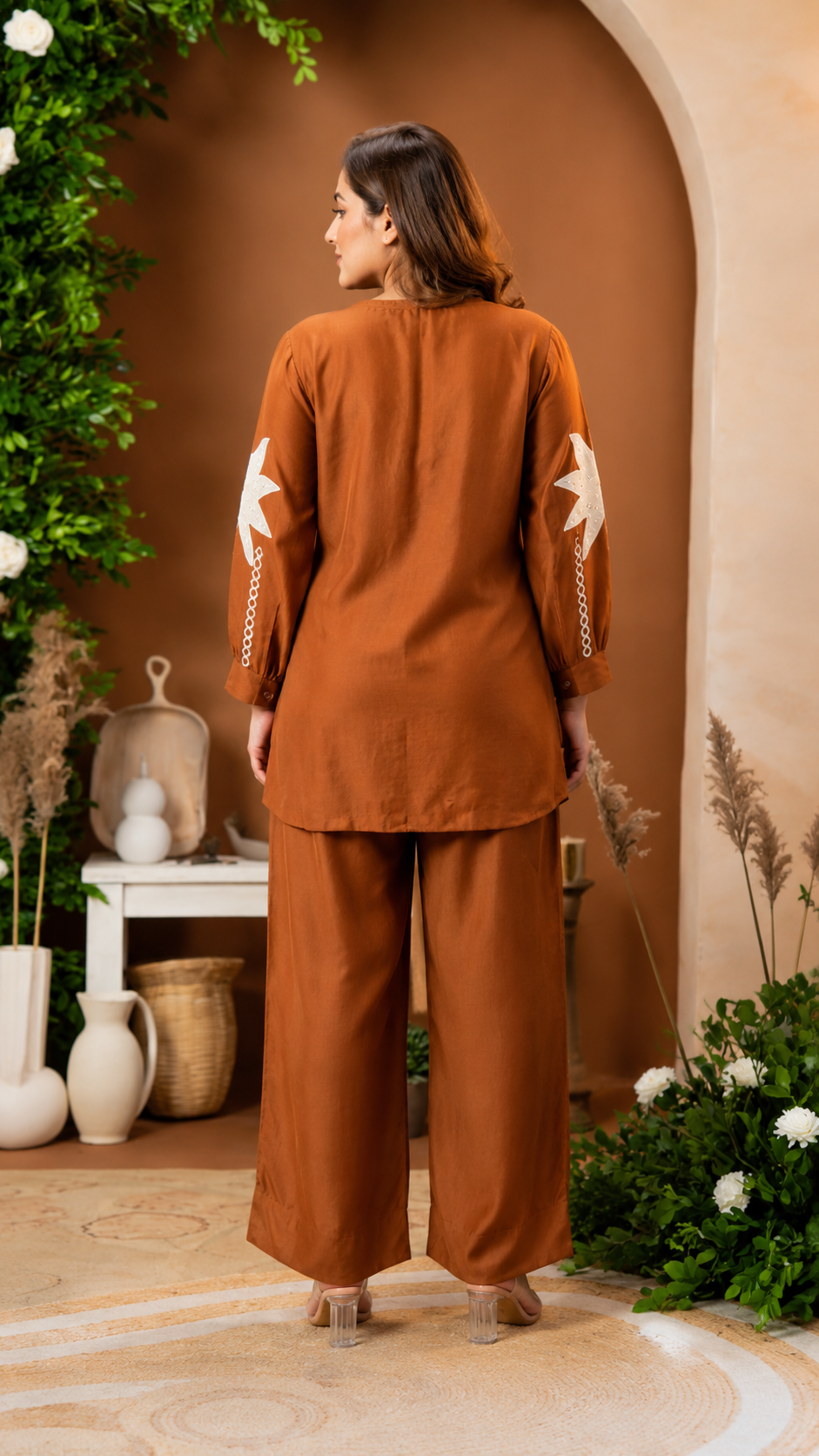 Women's Brown Embroidered Kurti Palazzo Co-Ord Set | Designer Ethnic Wear for Women