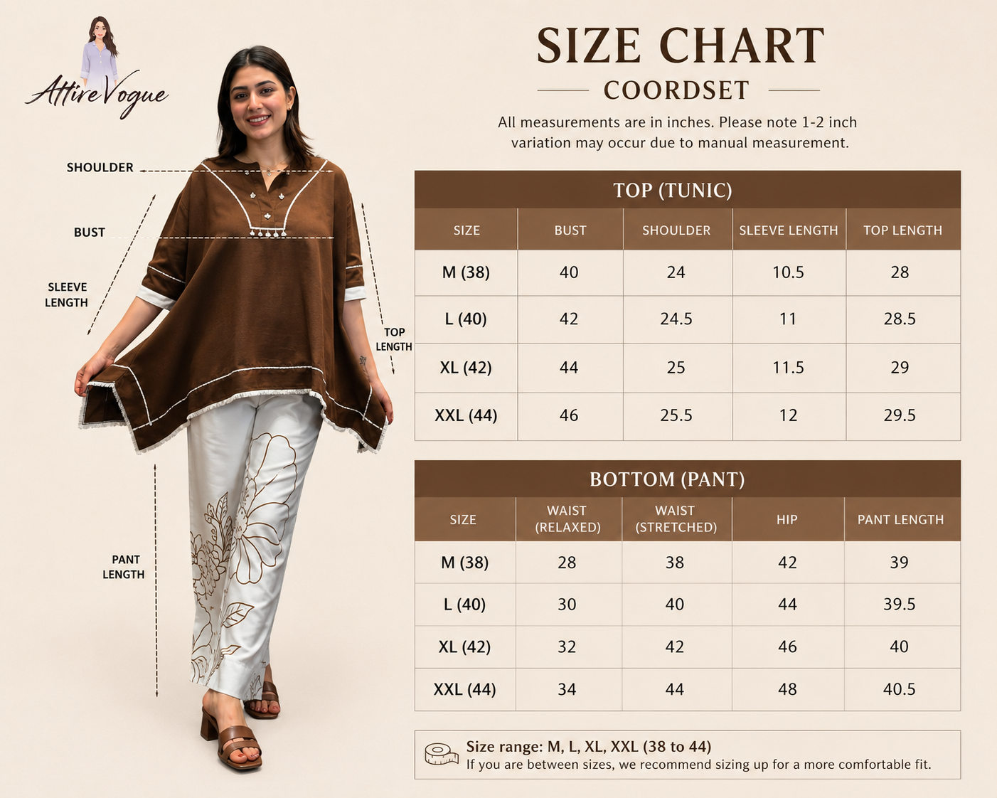 Brown Co-Ord Set for Women – Stylish Tunic Top with Printed Palazzo Pants | Casual & Party Wear